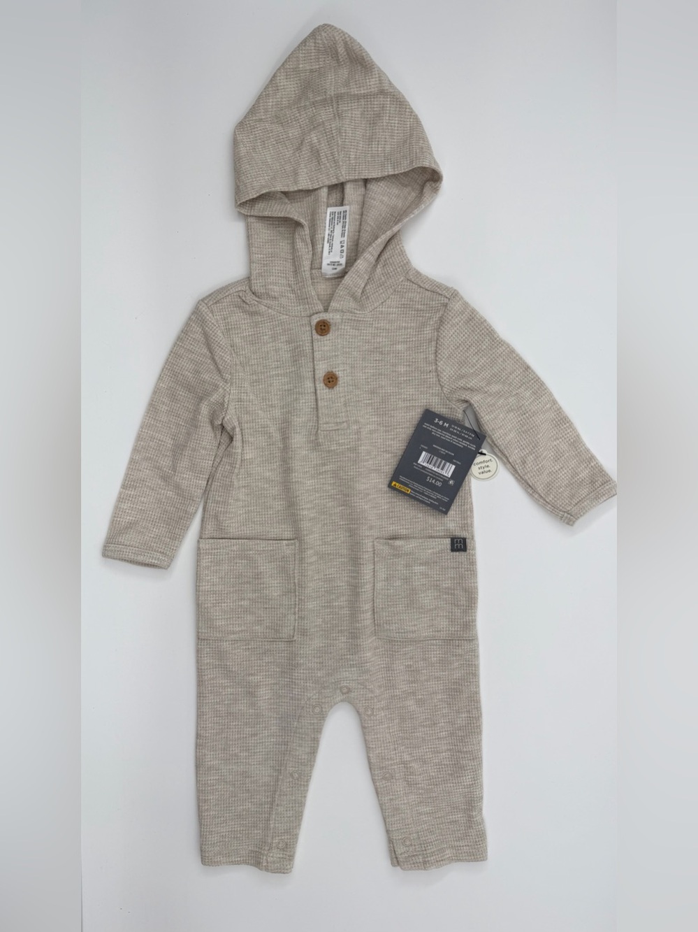 Modern Moments Beige Hooded Waffle Knit One-Piece for Kids
